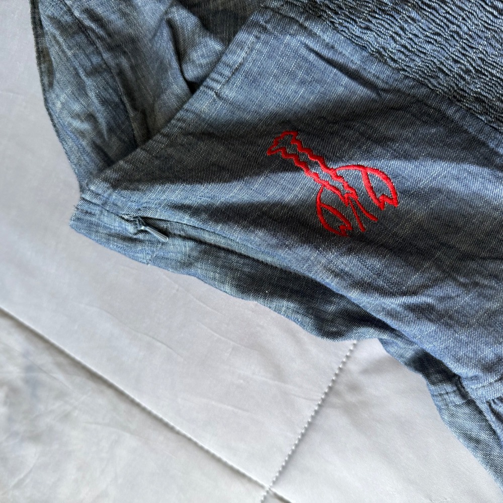 eShakti Halter Dress Women M Blue Excellent Lobster Embroidered Nautical Retro - Picture 7 of 9